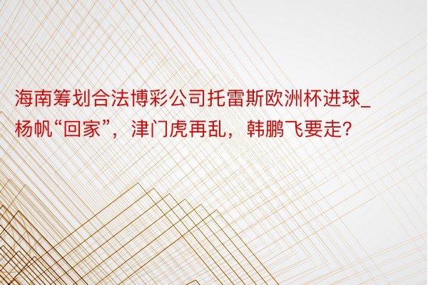 海南筹划合法博彩公司托雷斯欧洲杯进球_杨帆“回家”，津门虎再乱，韩鹏飞要走？